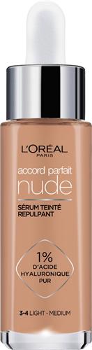 LOréal Paris Accord Parfait Nude Volumegevend Getint Serum Foundation met hyaluronzuur - 3-4 Light Medium - 30ml - Vegan