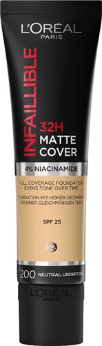 LOréal Paris Infaillible 32H Matte Cover Foundation - 200 - Foundation met een volledige dekking en een matte finish - 30 ml
