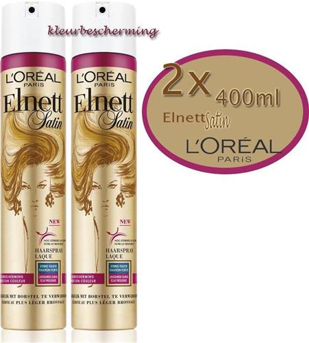 2x- LOréal Paris Elnett Satin Kleurbeschermende Fixatie Haarlak - 400 ml - Haarspray-4037900030895