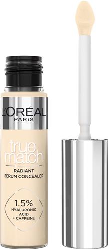 L'Oréal Paris True Match Radiant Serum Concealer - Geschikt voor de gevoelige huid - Verrijkt met 1,5% hyaluronzuur en cafeïne voor hydratatie en verfrissing - Medium dekking - Stralende finish - Verzorgt als een oogserum - 0.5D - 11 ml