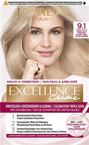 L'Oréal Paris Excellence Crème Zeer Licht Asblond 9.1 - Permanente Haarkleuring