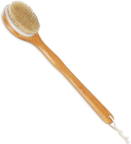 Relaxdays badborstel - lange steel - 41 cm - ouderen - met natuurlijke haren - rugborstel douche