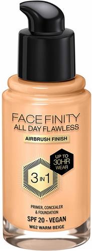 Crème Make-up Basis Max Factor Face Finity All Day Flawless 3 in 1 Spf 20 Nº W62 Warm beige 30 ml