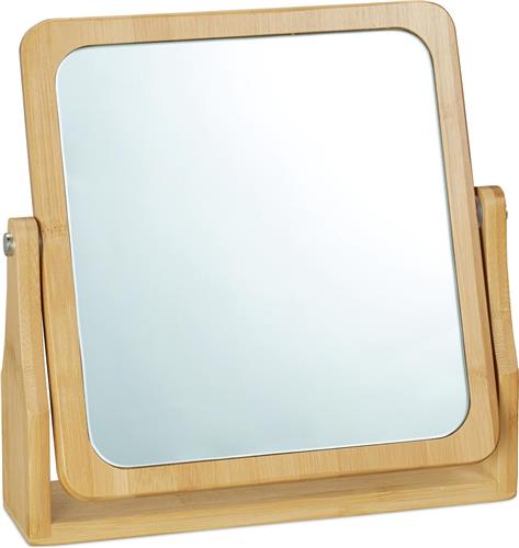 Relaxdays make-up spiegel - draaibaar - vierkant - 27 x 26,5 x 7 cm - tafelspiegeltje - staand - bamboe