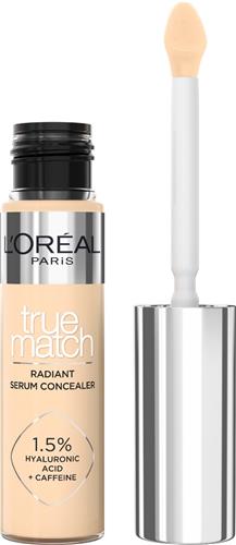 L'Oréal Paris True Match Radiant Serum Concealer - Geschikt voor de gevoelige huid - Verrijkt met 1,5% hyaluronzuur en cafeïne voor hydratatie en verfrissing - Medium dekking - Stralende finish - Verzorgt als een oogserum - 4N - 11 ml