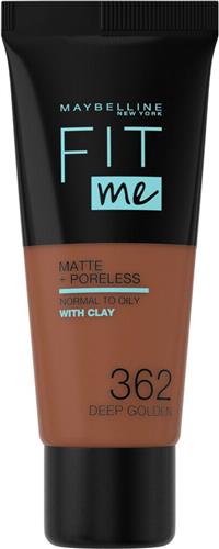 Maybelline New York - Fit Me Matte + Poreless Foundation - 362 Deep Golden - Medium Dekkende Foundation met Matte Finish voor de Normale tot Vette Huid - 30 ml