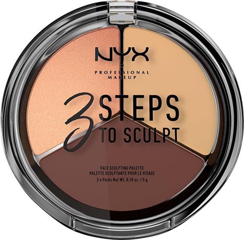 NYX PMU Professional Makeup 3 Steps to Sculpt Face Sculpting Palette - Medium 3STS03 - Highlighter en contouring - 15 gr