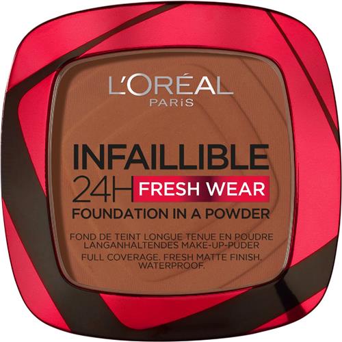 LOréal Paris Infaillible 24h Fresh Wear Foundation in a Powder - poeder - foundation en poeder in één - 24 uur lang een natuurlijke, egale en matte finish - geeft niet af - 375 Deep Amber - 9 gr.