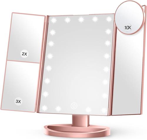 BOTC Spiegel met LED verlichting - 10x vergroting - Spiegel Verlichting  Moederdag Cadeautje - Cosmetica Spiegel - Rose Goud