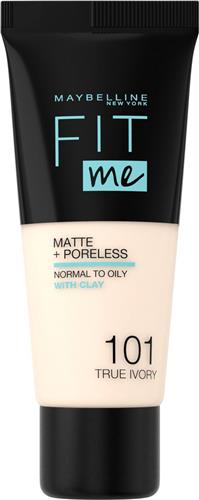 Maybelline New York - Fit Me Matte + Poreless Foundation - 101 True Ivory - Medium Dekkende Foundation met Matte Finish voor de Normale tot Vette Huid - 30 ml