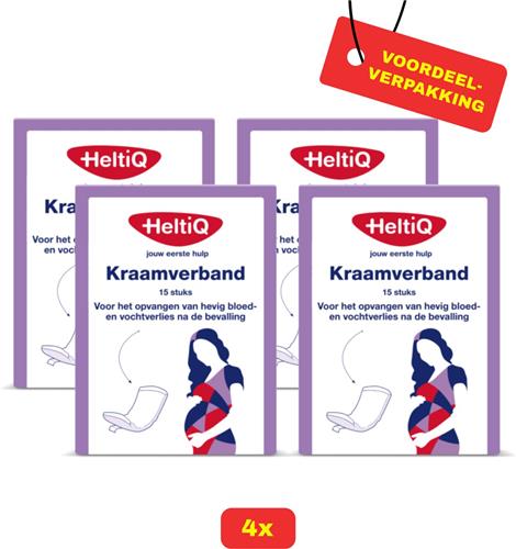 4X Heltiq Kraamverband - 4x 15 stuks - Voordeelverpakking!