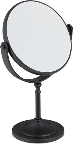 Relaxdays make up spiegel - 2x vergroting - dubbelzijdig - draaibaar - rond - zwart