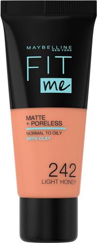 Maybelline New York - Fit Me Matte + Poreless Foundation - 242 Light Honey - Medium Dekkende Foundation met Matte Finish voor de Normale tot Vette Huid - 30 ml