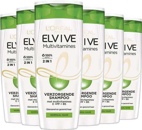 LOréal Paris Elvive Multivitamines 2 in 1 Shampoo - 6 x 250 ml - Normaal Tot Vet Haar- Voordeelverpakking