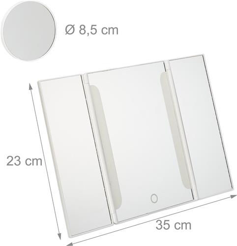 relaxdays make up spiegel met LED verlichting - met vergroting - scheerspiegel - 3-delig