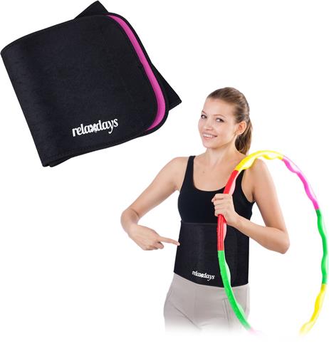 Relaxdays zweetband buik - 90 cm - neopreen - fitness - zwart-roze