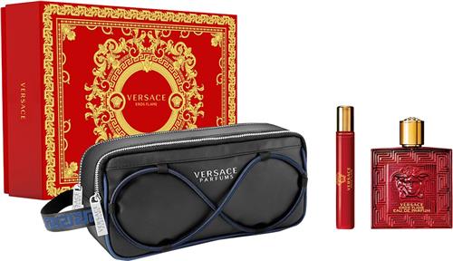 Versace Eros Flame Giftset - 100 ml eau de parfum spray + 10 ml eau de parfum spray + toilettas - cadeauset voor heren