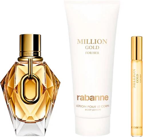 Paco Rabanne MILLION GOLD FOR HER Set 3 pcs Eau de Parfum spray 90 ml + Body lotion 100 ml + Eau de Parfum spray 10 ml