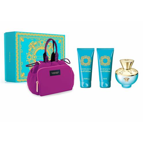 Versace Dylan Turquoise pour Femme Giftset - 100 ml eau de toilette spray + showergel 100 ml + bodygel 100 ml + toilettas - cadeauset voor heren